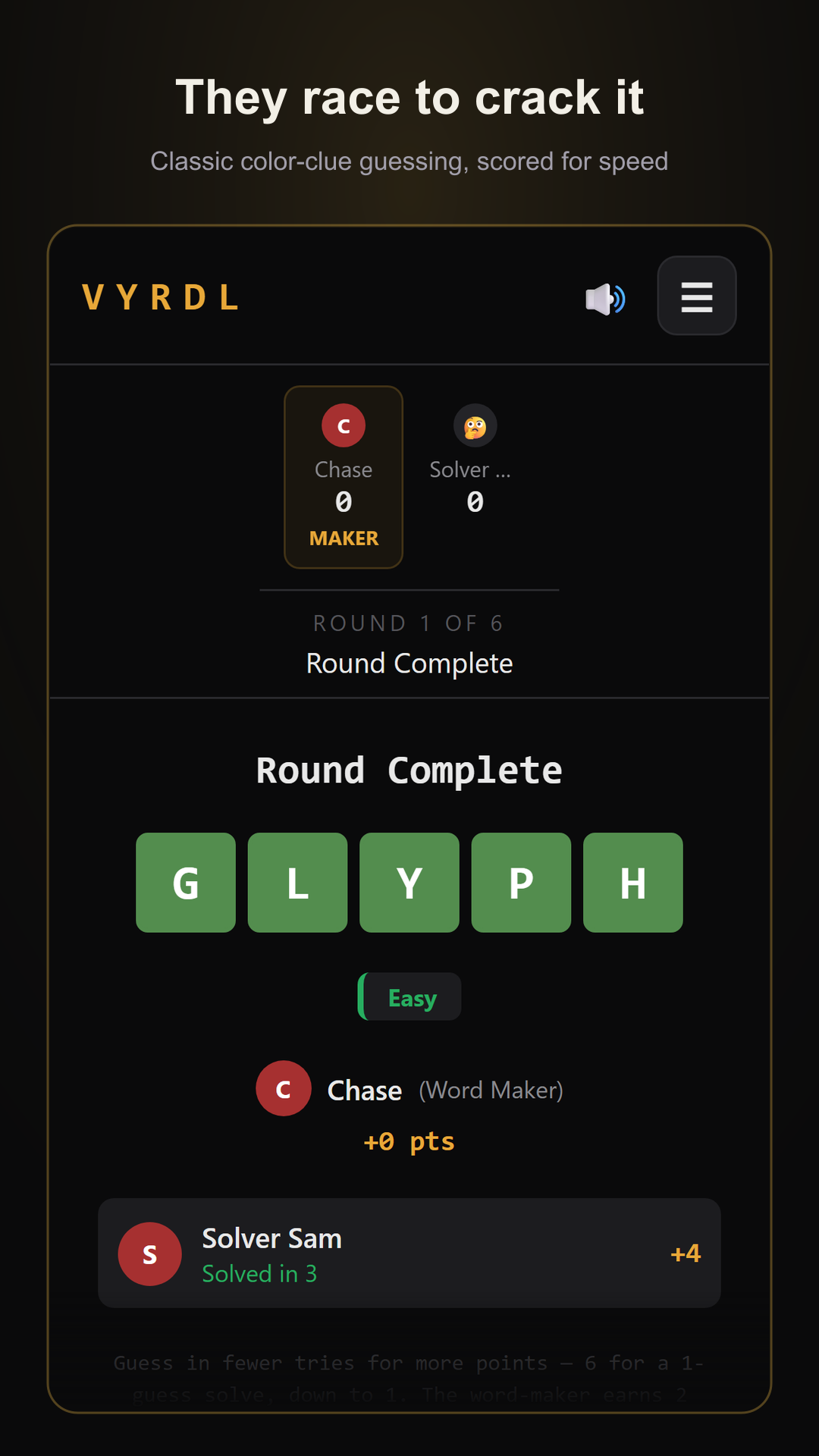 VYRDL screenshot: opponents guessing the word